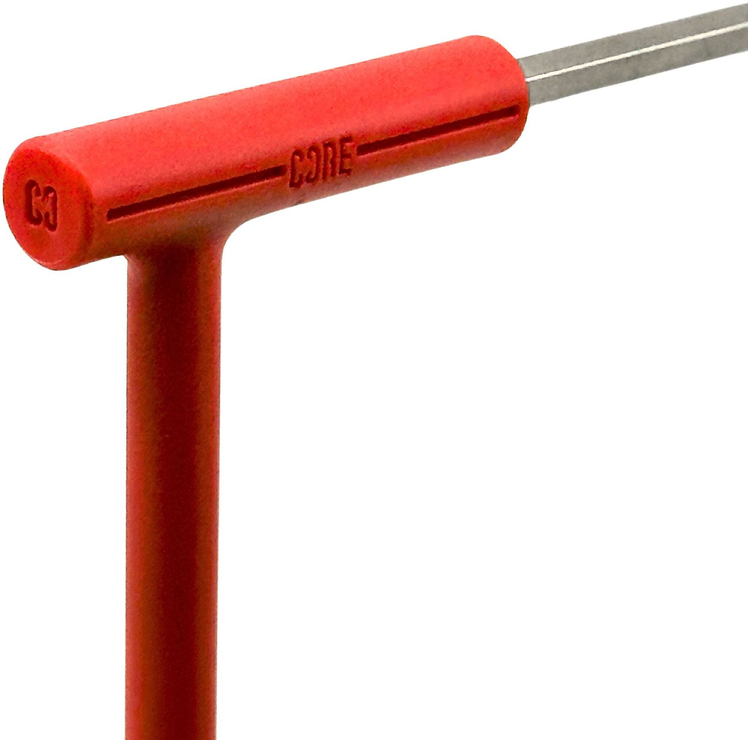 Close-up of the CORE Hench Wrench 6mm Stunt Scooter Allen Key, featuring a red T-handle with "CORE" engraved. The durable metal shaft is ideal for any stunt scooter allen key tasks.