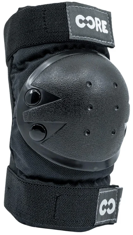 The CORE Junior Triple Skate Protection Pad Set in black/grey features hard plastic shells and adjustable hook-and-loop straps, making it ideal protective gear for kids practicing skatepark safety.