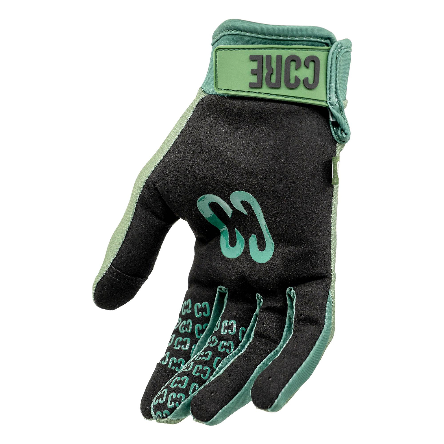 Introducing the CORE Pro-Fit Velcro Skate Protection Gloves in Army Green by CORE. Featuring a black and army green design, these gloves display “CORE” on the wrist strap and stylized “C” logos across the palm and fingers for signature style. Engineered for enhanced grip, their Velcro closure ensures a secure fit—perfect for any adventure.