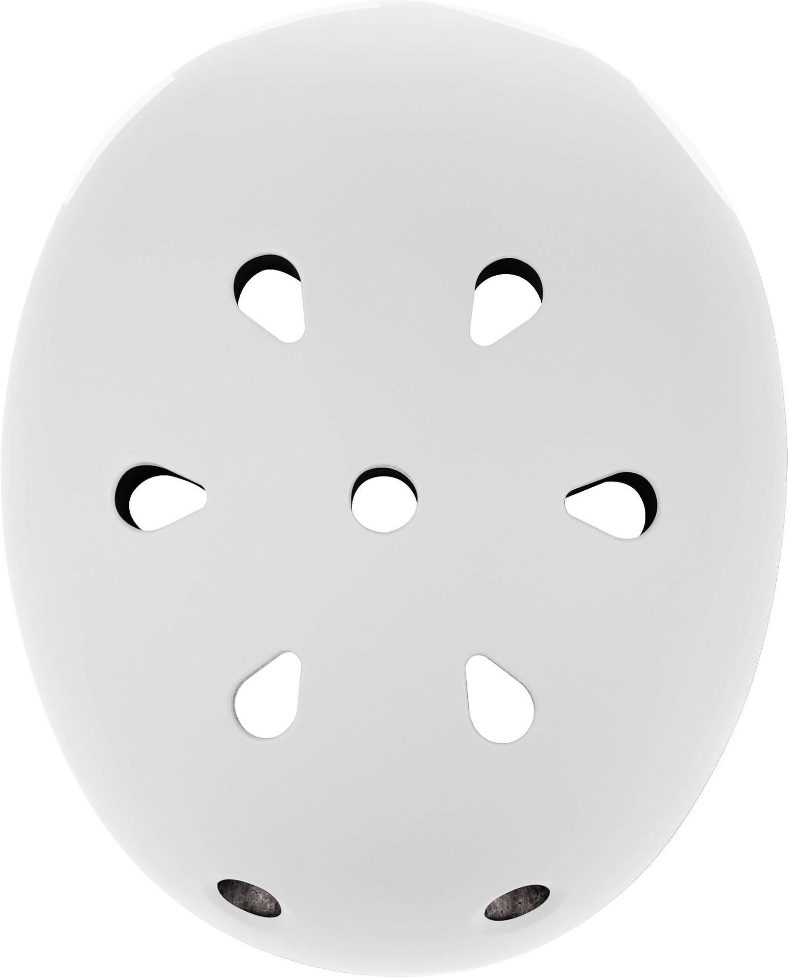 A CORE Street Skate / Scooter Helmet in grey, designed by CORE, is displayed from above. The helmet features an oval shape with six symmetrically arranged teardrop-shaped ventilation holes and two round holes near the edge.