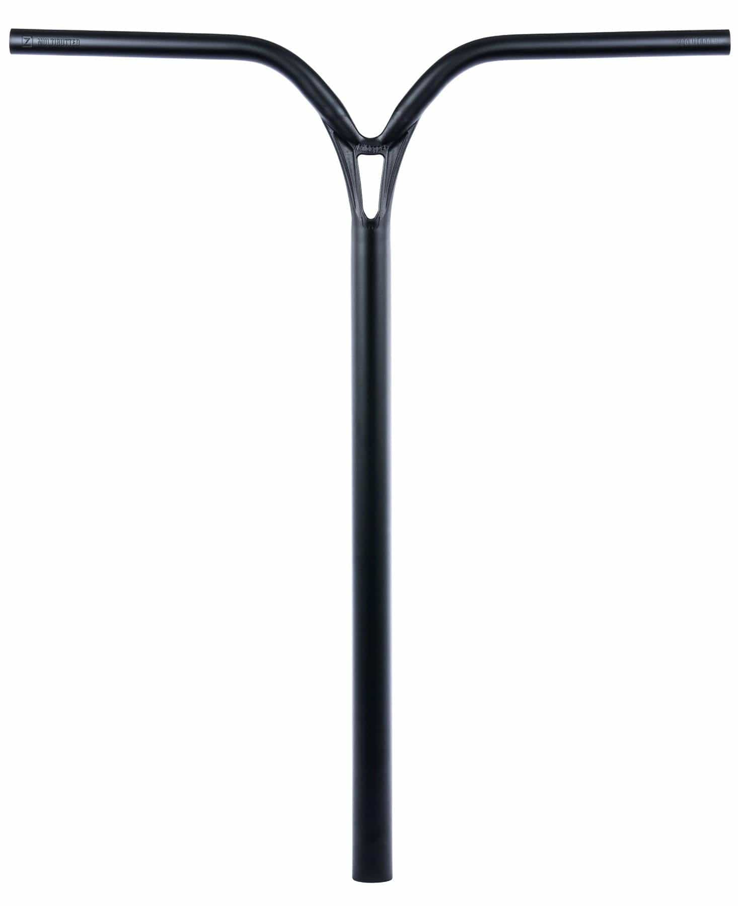 The Ethic DTC Deildegast V2 Steel Oversized HIC Stunt Scooter Bars in black (720mm x 600mm) feature a Y-shaped design and are crafted from strong 4130 Chromoly steel for durability and reliability.