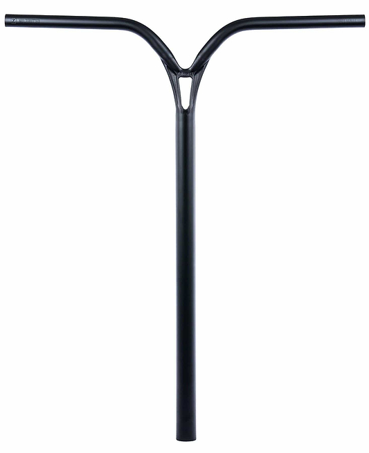 The Ethic DTC Deildegast V2 Steel Oversized HIC Stunt Scooter Bars in black (720mm x 600mm) feature a Y-shaped design and are crafted from strong 4130 Chromoly steel for durability and reliability.