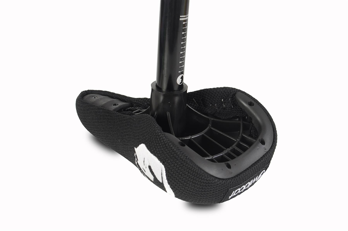 Close-up of a Wildcat OG 3A Mini BMX Bike - Galaxy Red saddle with a textured black cover, white Wildcat logo on the side, and attached seat post, designed for Mini BMX builds with CNC aluminium rims, on a plain white background.