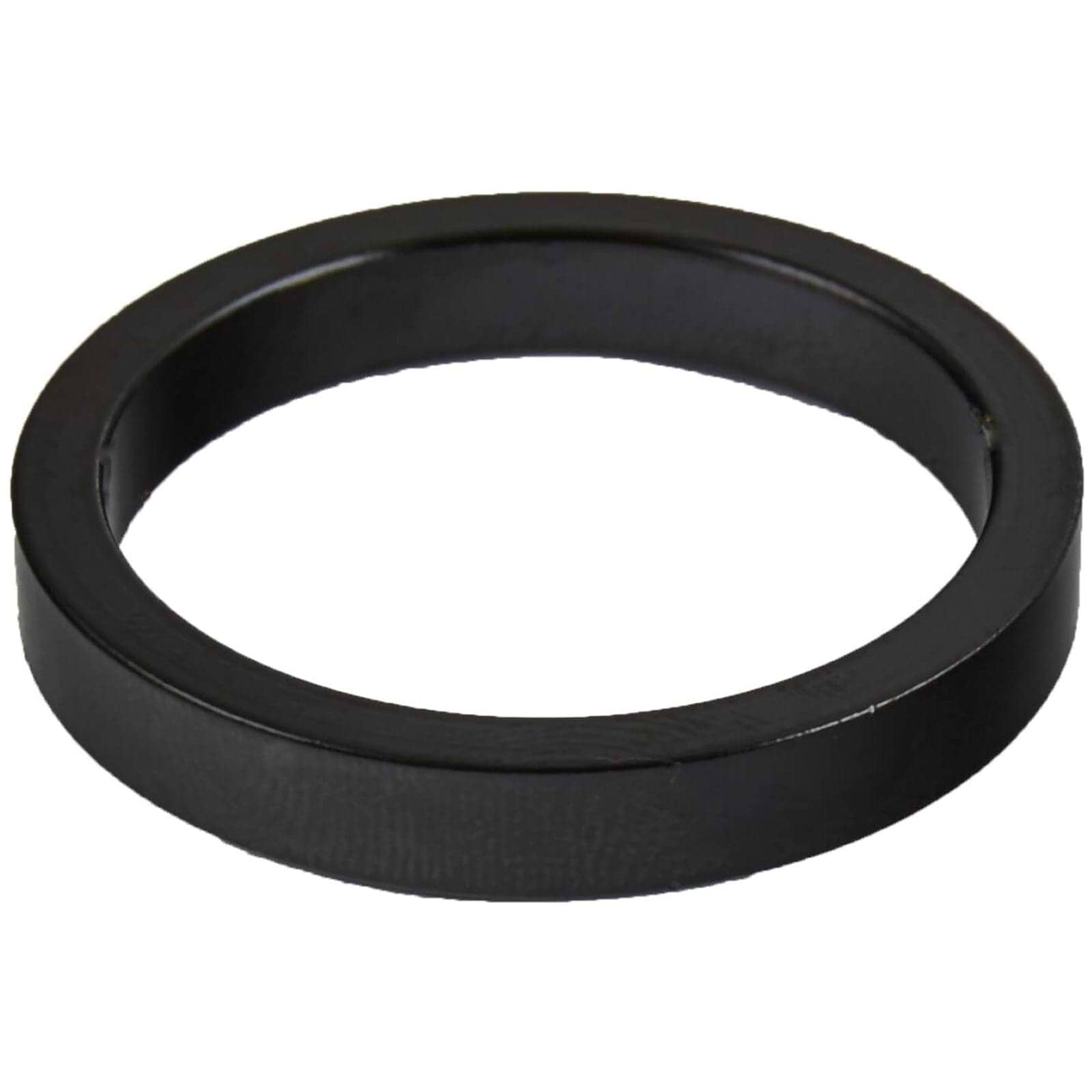 A circular Dial 911 Scooter Headset Spacer - 5mm in black, viewed from an angle, features a flat and smooth surface. The evenly shaped spacer is displayed on a plain white background.