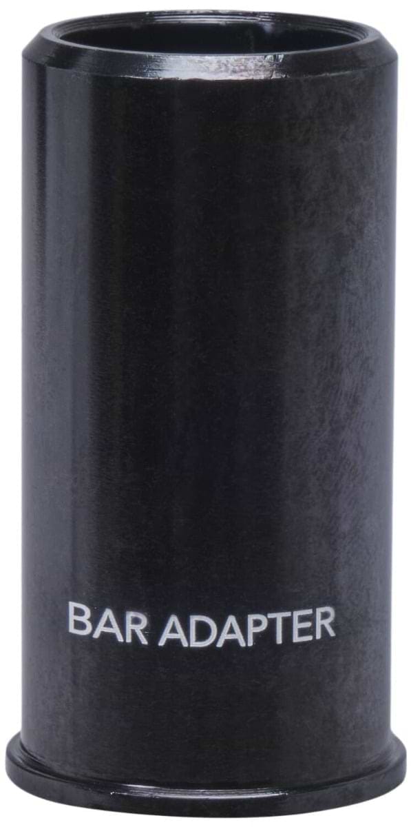 A stylish black cylindrical bar adapter with the phrase "BAR ADAPTER" elegantly printed on its glossy surface, seamlessly compatible with IHC bars, known as the Dial 911 SCS Scooter Bar Adapter - Standard Sized by Dial 911.