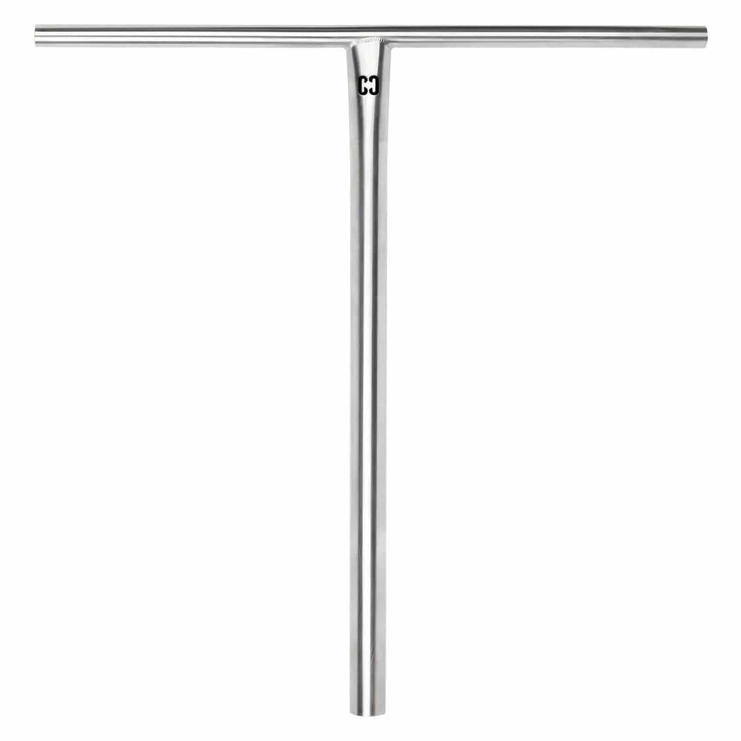 The CORE Nova Halfbarz V2 Titanium Oversized HIC Stunt Scooter Bars (680mm x 630mm) feature a black/raw finish, vertical stem, horizontal top bar, and central cut-out design. Made from titanium for strength and lightness.