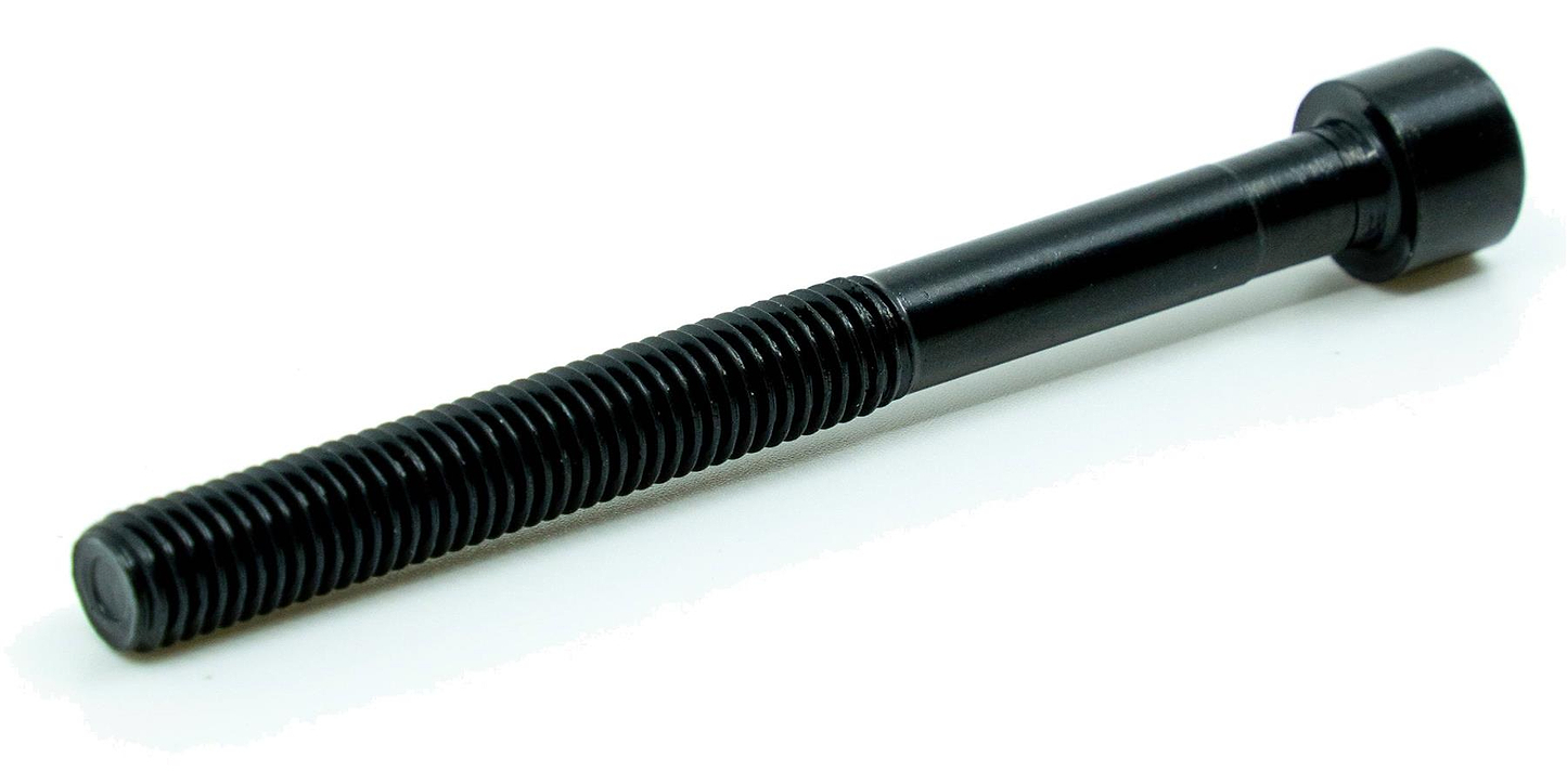 A CORE CD1 Replacement Bar Bolt, a black high tensile steel hex socket cap screw with two-thirds threaded length by CORE, rests on a white surface.