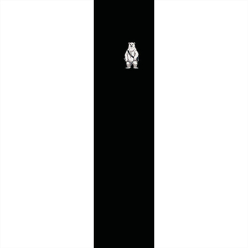 A small white bear in a suit stands centered on a tall, narrow black strip, resembling the Figz Collection XL Pro Stunt Scooter Griptape - Polar Bear by Figz; the surrounding area is plain white.