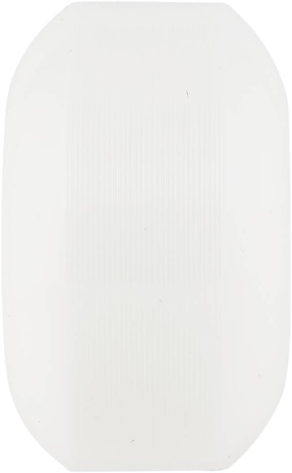 A close-up of an Essentials white, oval-shaped gel pad showcases a smooth surface with subtle horizontal lines, reminiscent of the exceptional handling seen in Essentials Skinny 54mm 95A Skateboard Wheels. The edges are gently rounded, enhancing its sleek appearance.