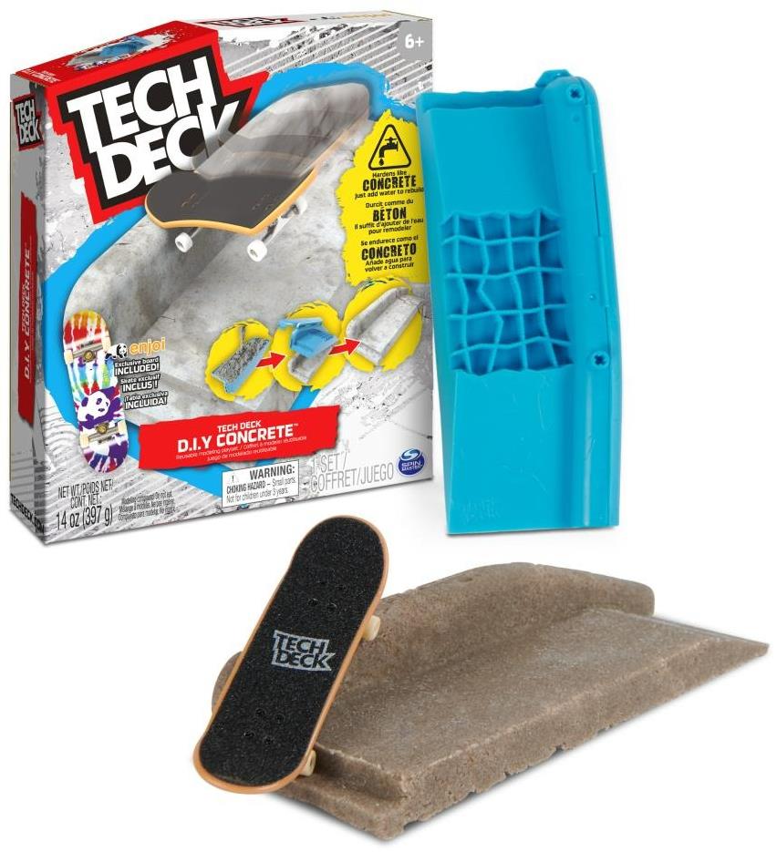 The Tech Deck DIY Concrete Reusable Fingerboard Ramp Modelling Set lets you use the included blue mold to create your own concrete ramp and enjoy mini skateboarding, all from the trusted Tech Deck brand.