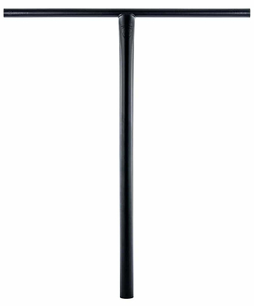The Ethic DTC Tenacity V2 Steel Oversized HIC Stunt Scooter T-Bars in black, measuring 670mm x 600mm, boast a lightweight structure with a vertical rod and horizontal grip. They are perfect for stunt scooters and set against a pristine white background to highlight their sleek and sturdy design.
