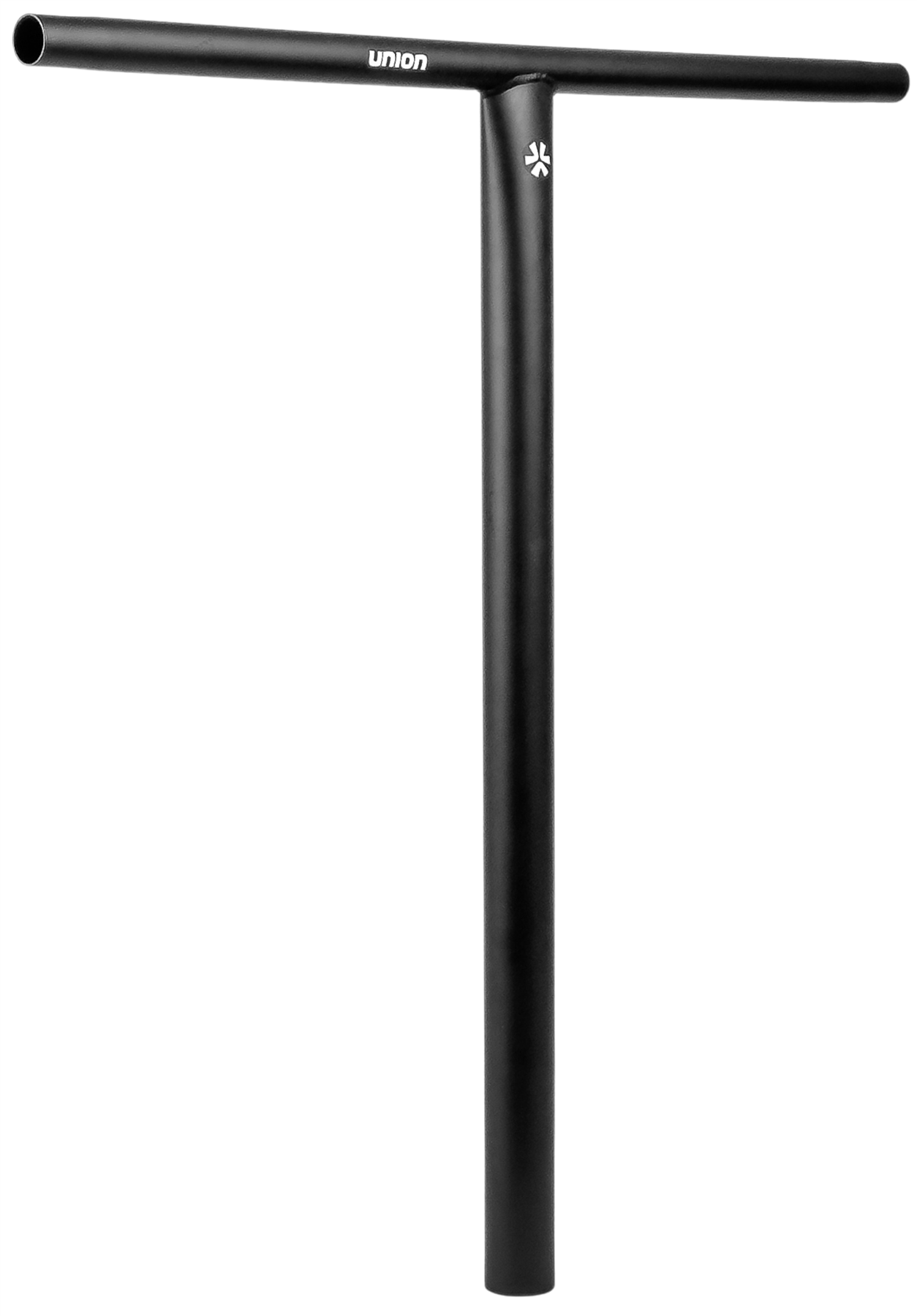 The Union Uniq T Steel Oversized HIC Stunt Scooter Bar in black (670mm x 600mm) by Union features a T-shape, white "UNION" text near the top, and a small logo below, all displayed against a white background.