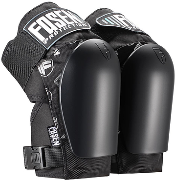 A pair of black elbow pads featuring hard protective shells and adjustable straps, ideal for sports or physical activities. They perfectly complement your Fasen Sliders Pro Knee Skate Protection Pads – Black, providing comprehensive protection. The brand “Fasen” is clearly displayed on the pads.