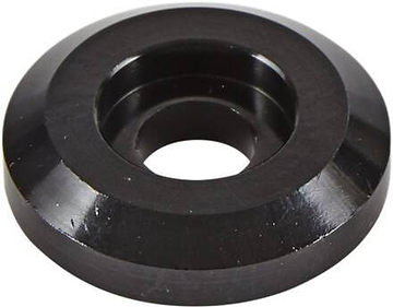 An image showcasing the Universal Scooter IHC Compression Top Cap, a black, round metal component featuring a beveled edge and hollow center, specifically designed for Universal setups, set against a plain white background.