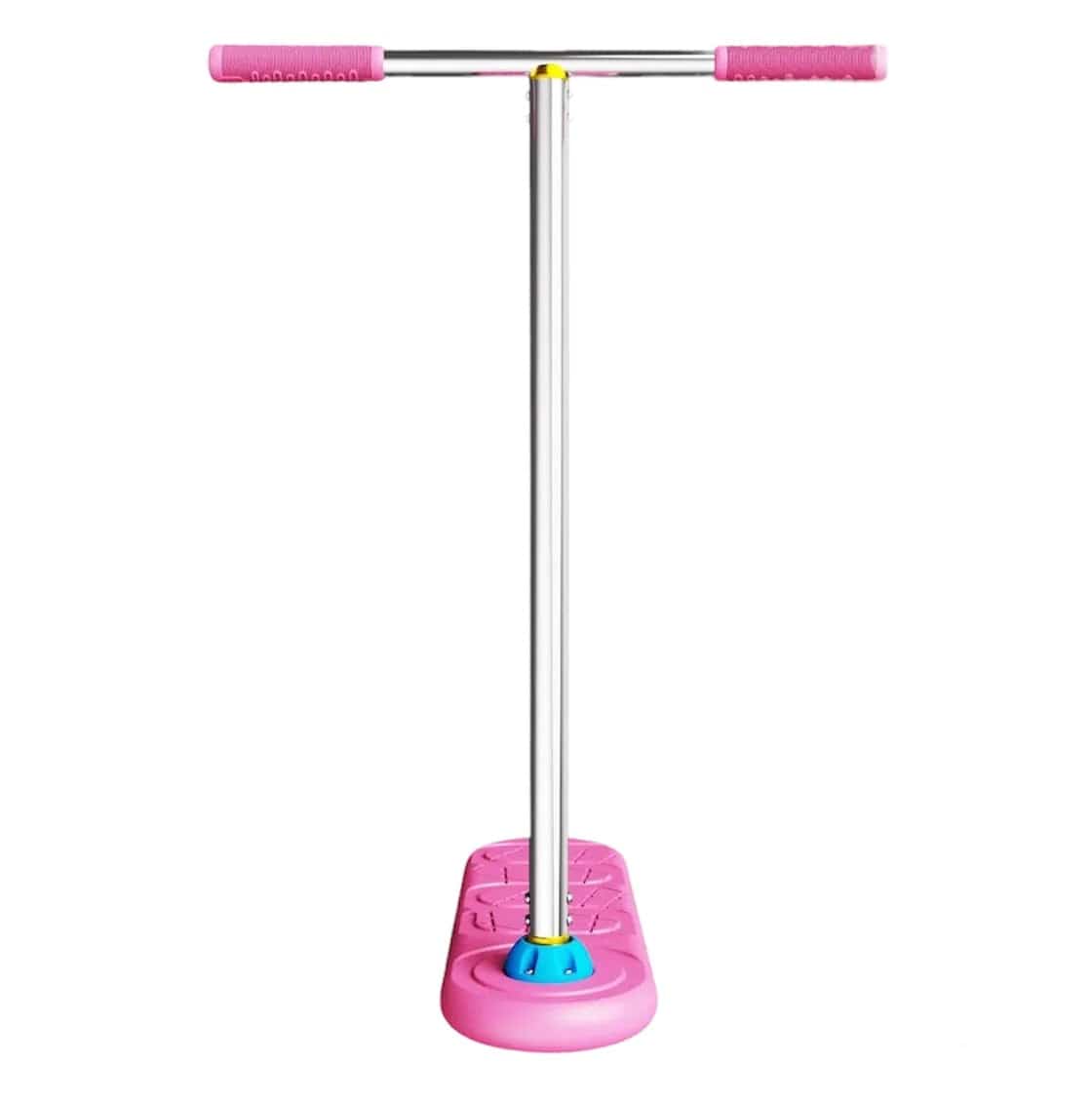 Introducing the ideal scooter for aspiring riders: the INDO Pro Indoor Trampoline Stunt Scooter in Pink Pop. Featuring a T-shaped handlebar with two pink grips, a wide pink deck, and a sturdy silver frame, it’s perfect for those looking to enhance their riding skills on the path to becoming pro-level riders.
