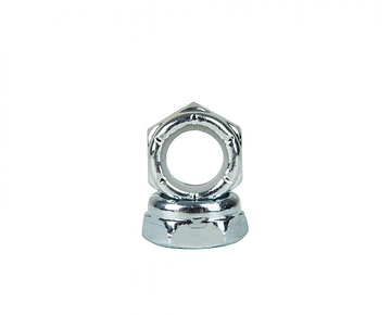 A gleaming Sushi hexagonal nut stands upright on a white background, ideal as a replacement for your skateboard axle accessories.