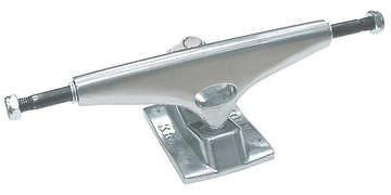 The Krux K5 Standard Silver Skateboard Trucks (pair) - 149mm from Krux boast a T-shaped metal body with a central pivot hole and protruding axles on each end. The rectangular baseplate is equipped with mounting holes for securing to a skateboard deck, providing smooth grinds for every skater.