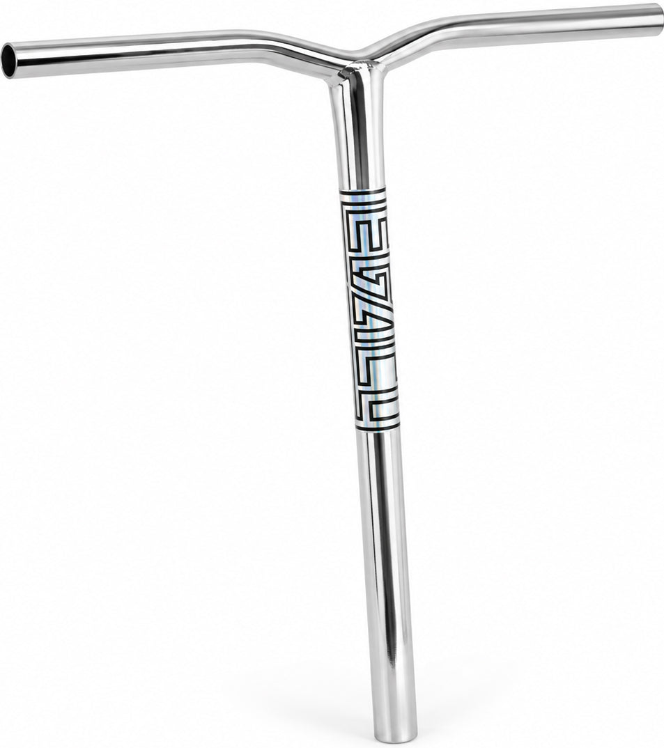 Legacy Ventus Steel Standard IHC Stunt Scooter Bars in chrome with a vertical graphic on the down tube.