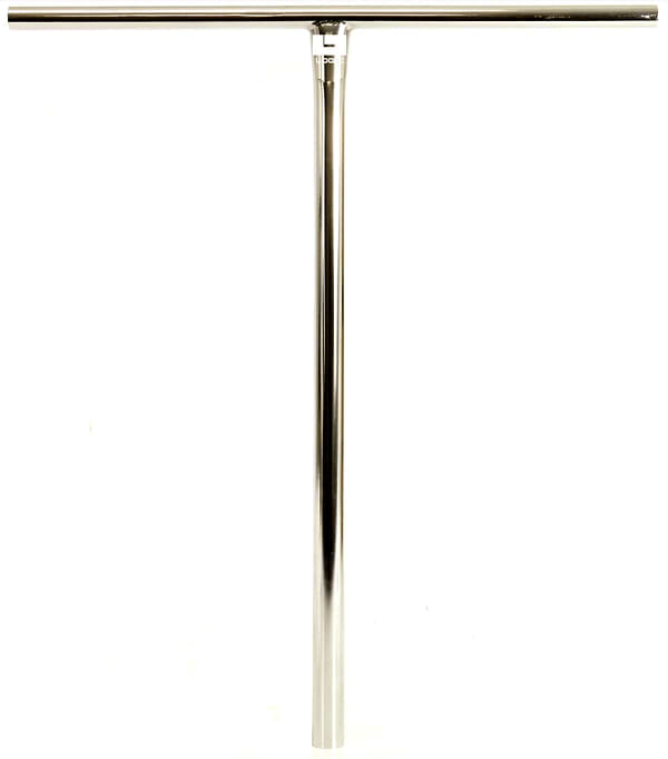 Presenting the Logic Streetz Steel Oversized HIC Stunt Scooter T-Bars, skillfully forged from robust 4130 Chromoly Steel. These chrome-finished T-bars feature a shorter horizontal section with a sleek and reflective surface, ensuring both style and strength. Designed for adaptability, they are perfectly suited for HIC SCS adapters and displayed against a simple white backdrop.