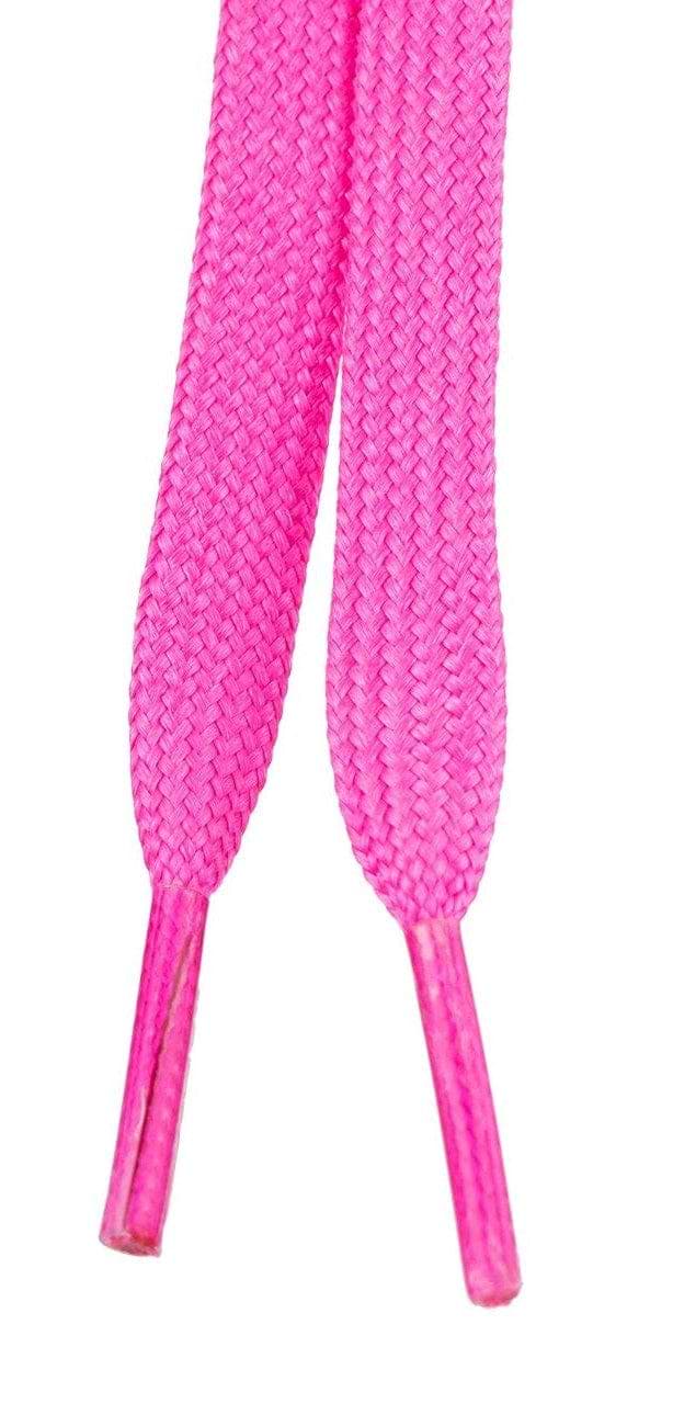 Close-up of two Moxi Beach Bunny 274cm Skate Laces in bright pink, complete with plastic aglets, against a white background, highlighting their vivid color ideal for roller skates.