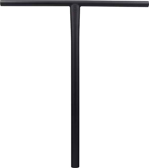 Introducing the Native Stem Steel Standard SCS Stunt Scooter Bars in black, measuring 510mm x 559mm. These handlebars feature a sleek T-bar design with a smooth finish and are crafted from heat-treated Chromoly. Both simple and sturdy, they are the perfect choice for any scooter enthusiast.
