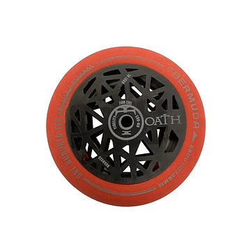 The Oath Scooter Wheel Pencil Eraser - Red by CORE features a geometric cutout design and the word "Bermuda" on the rim—an eye-catching addition to any scooter enthusiast's pencil case.