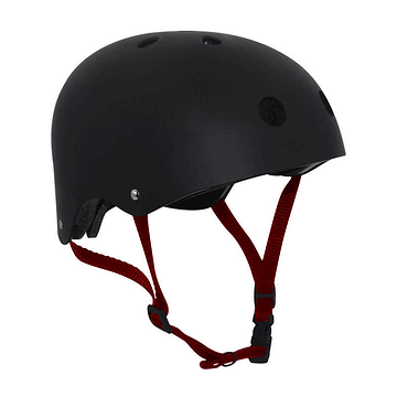 The Ozbozz Sports Skate / Scooter Helmet in black is an essential for any skateboarder, featuring red adjustable chin straps, multiple air vents, and superior impact absorption for ultimate protection.