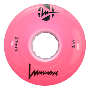The Luminous LED 85A Quad Roller Skate Wheels by Luminous feature a bright pink 62mm urethane design with an 85A durometer and central mounting hole—ideal for skaters who want style, performance, and light-up fun.