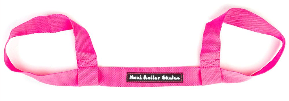 The Moxi Roller Skate Leash in vibrant pink, featuring two loops on each end and a stitched "Moxi Roller Skates" label in the center, is the ideal accessory for all skates.