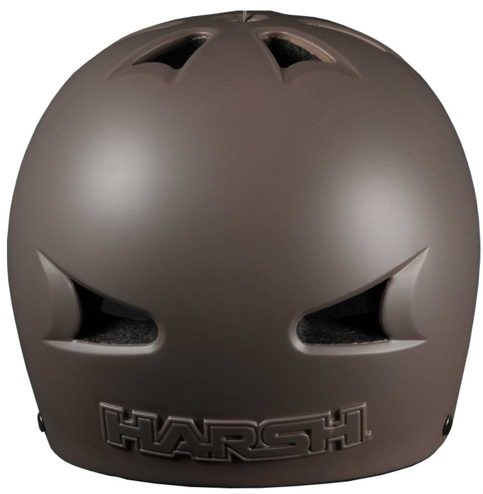 The Harsh EPS Skate/Scooter Helmet in bronze features a lightweight, CPSC certified design with multi-directional venting, including two triangular ventilation holes, and the brand name "Harsh" embossed at the bottom for optimal performance and safety.