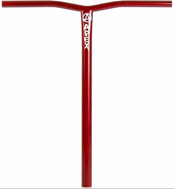 Discover the resilience of the Apex Bol Steel Oversized HIC Stunt Scooter Bars, made from robust scratch-resistant 4130 Chromoly Steel. Featuring a stylish T-shape design in red with a bold white "Apex" logo near the top, this handlebar ensures both style and strength.