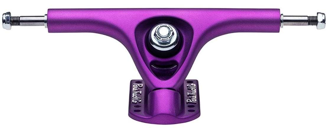 Close-up of the Paris V3 Magic Magenta Longboard Truck with a metallic finish. It features a polished central pivot and mounting base, with silver axles extending from both sides. The brand name "Paris" is printed on the base, highlighting its signature style.