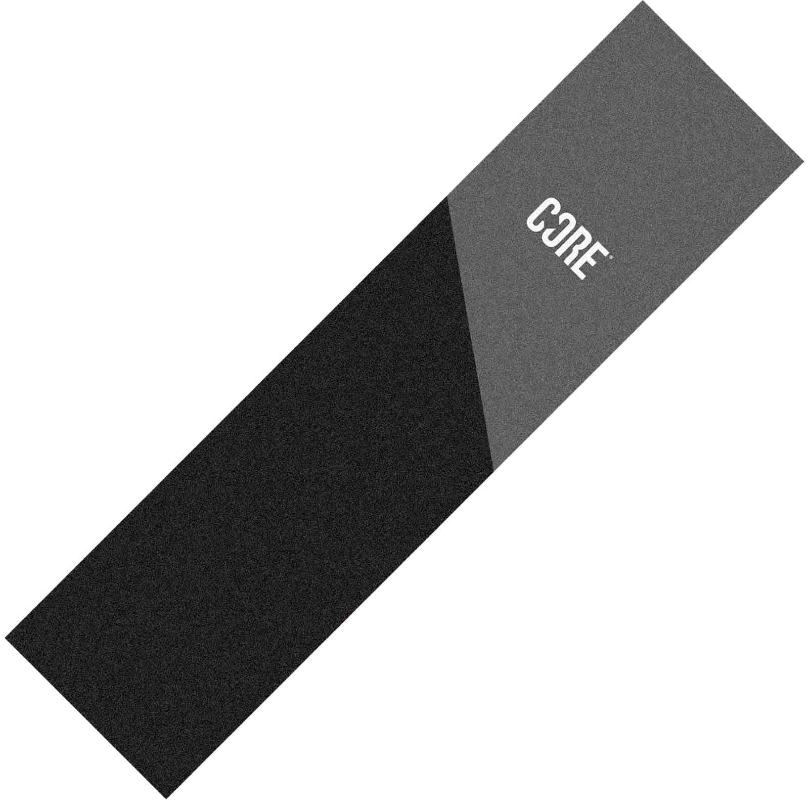 A rectangular black and gray item with the word "CORE Split" printed in white on the gray section, reflecting the CORE Split Stunt Scooter Griptape - Grey by CORE.