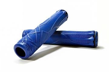 Two Ethic DTC Blue Stunt Scooter Grips, each measuring 170mm and made from durable thermoplastic rubber, are displayed resting one atop the other against a plain white background. Designed for ultimate comfort and control, these grips are perfect for enhancing style and performance on any ride.