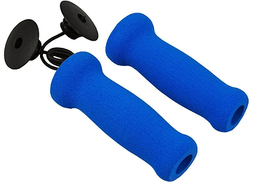 Introducing the JD Bug Original Street Foam Scooter Grips in Reflex Blue, featuring a vibrant blue finish and connected with a black cord. These are perfect for enhancing your hand grip exercises or as stylish scooter accessories, making them an ideal fit for your JD Bug scooter.
