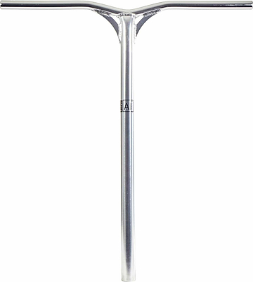 The Lucky AirBar Aluminium Oversized SCS Stunt Scooter Bars in chrome present an elegant contrast against the white background.