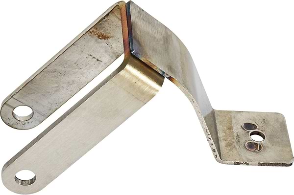 The Native Advent Stunt Scooter Foot Fender in Raw by Native features two flat arms extending from a central bend, ideal for a brakeless stunt scooter configuration. Each arm includes a hole near its end, and the raw metal finish displays some discoloration and signs of wear.