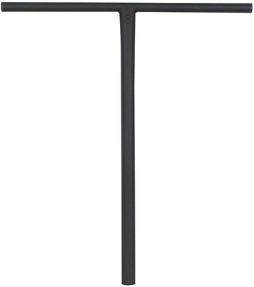 The Native Stem Steel Standard SCS Stunt Scooter Bars in black, measuring 635mm by 560mm, are crafted from heat-treated Chromoly. They feature a streamlined design with a long vertical bar and a shorter crossbar at the top, ideal for street riders seeking a minimalist aesthetic with no grips or additional detailing.