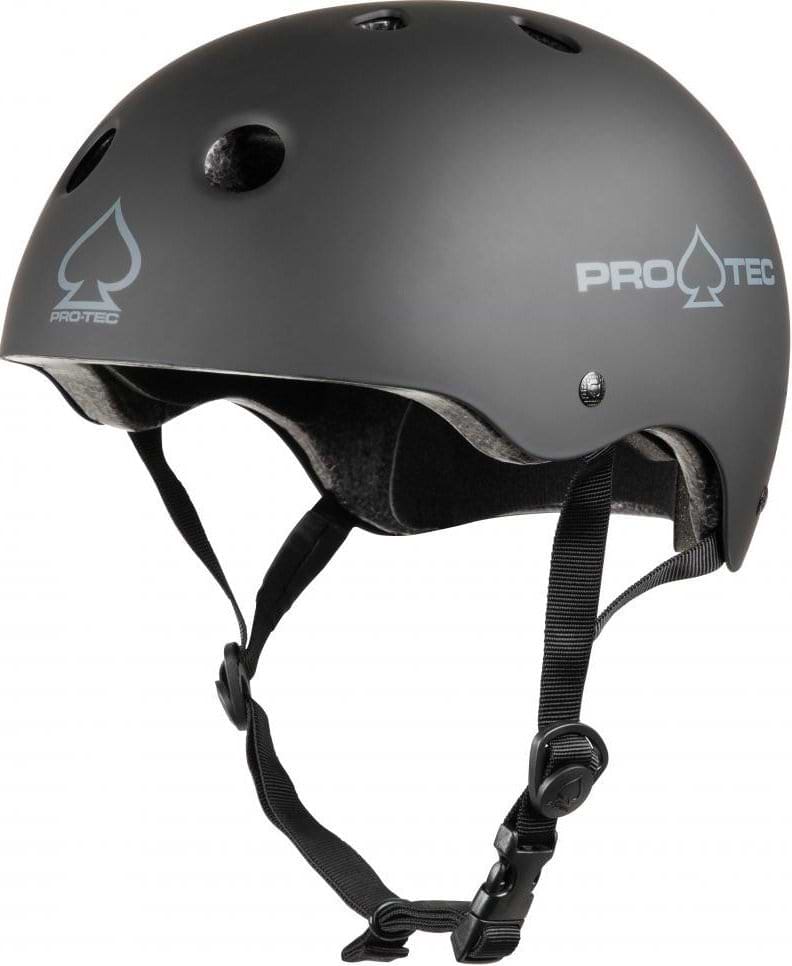 The Pro-Tec Classic Certified Skate/Scooter Helmet in Matt Black boasts a high-impact absorbing ABS shell, equipped with ventilation holes and adjustable straps. The PROTEC logo on the side makes it an ideal choice for extreme sports enthusiasts.