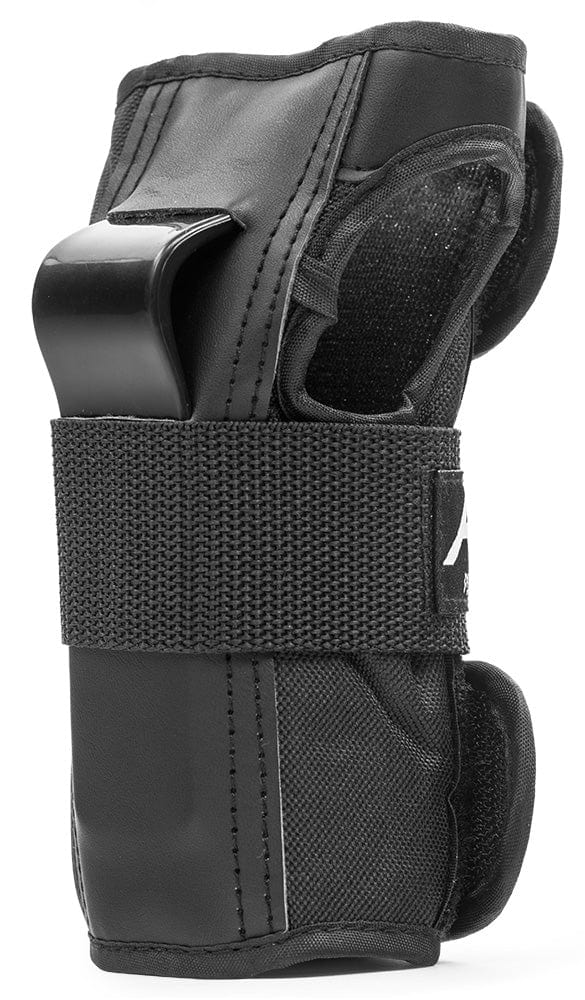 The REKD Skate Protection Wrist Guards in black feature adjustable straps and a robust protective splint on the upper side, offering comprehensive 360° protection. Crafted from durable materials, they are specifically designed for wrist support, making them ideal for action sports or any activities that demand reliable wrist protection.