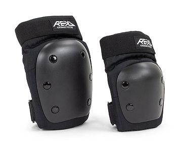 Introducing the REKD Youth Heavy Duty Double Skate Protection Pad Set in Black, these knee pads are equipped with robust protection and adjustable straps, perfect for sports or safety purposes. Designed with a hard shell and featuring the REKD logo on top, these action sports pads guarantee optimal performance.