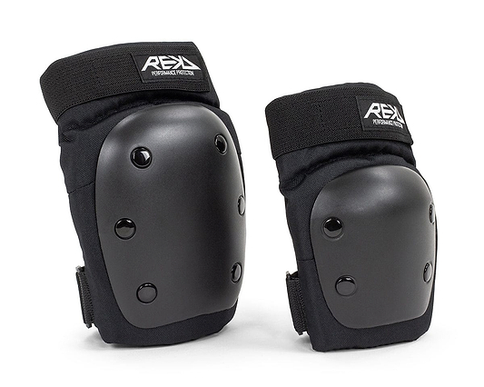 Introducing the REKD Youth Heavy Duty Double Skate Protection Pad Set in Black, these knee pads are equipped with robust protection and adjustable straps, perfect for sports or safety purposes. Designed with a hard shell and featuring the REKD logo on top, these action sports pads guarantee optimal performance.
