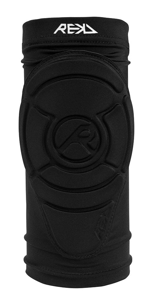 The REKD Pro Knee Skate Protection Gaskets in black feature a circular protective design crafted with EVA memory foam, ideal for extreme sports enthusiasts. The "REKD" logo is prominently displayed near the top, offering both style and superior knee protection.