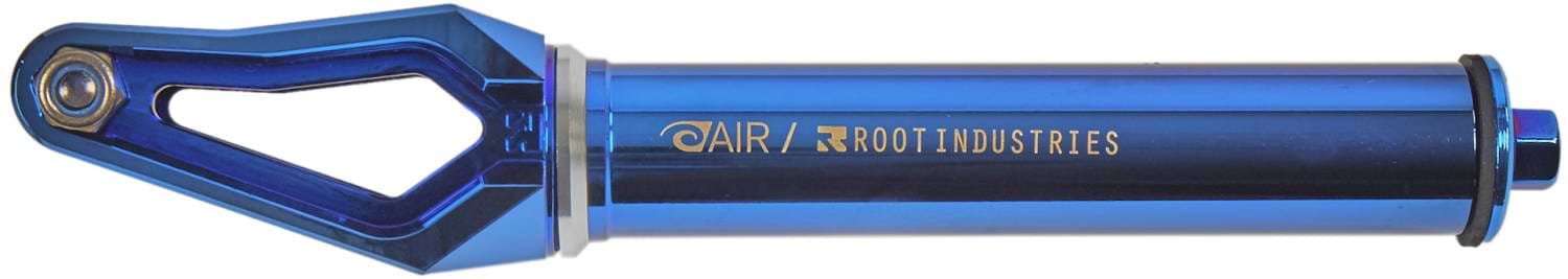 The Root Industries AIR SCS/HIC Stunt Scooter Forks - Blu-Ray is a sleek, blu-ray masterpiece featuring a triangular cutout near the top and a cylindrical handle. This lightweight design, prominently displaying the brand and logo, exemplifies modern aesthetics at its best.