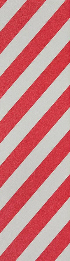 The Jessup Original 9" Skateboard Griptape - Red Alert features a diagonal red and white striped pattern, evoking a candy cane design, reminiscent of an iconic Jessup griptape style.