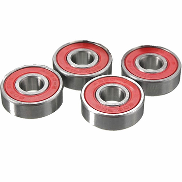 Four Skates.co.uk ABEC 9 Red Scooter Bearings are grouped together on a plain white background.