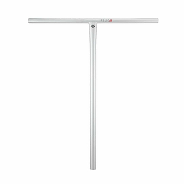 The Drone Relic 3 Steel Oversized SCS Stunt Scooter Bars, measuring 710mm x 610mm, are presented in a raw finish. Made from durable Chromoly 4130 steel, these bars feature a T-shaped design with a horizontal top bar and vertical stem on a white backdrop. A small logo near the center encapsulates the timeless appeal expected from Drone's product line.