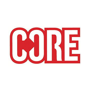 The CORE Scooters Logo Sticker features bold red text spelling "CORE" in a stylized font on a white background, reminiscent of the vibrant design associated with CORE branding.