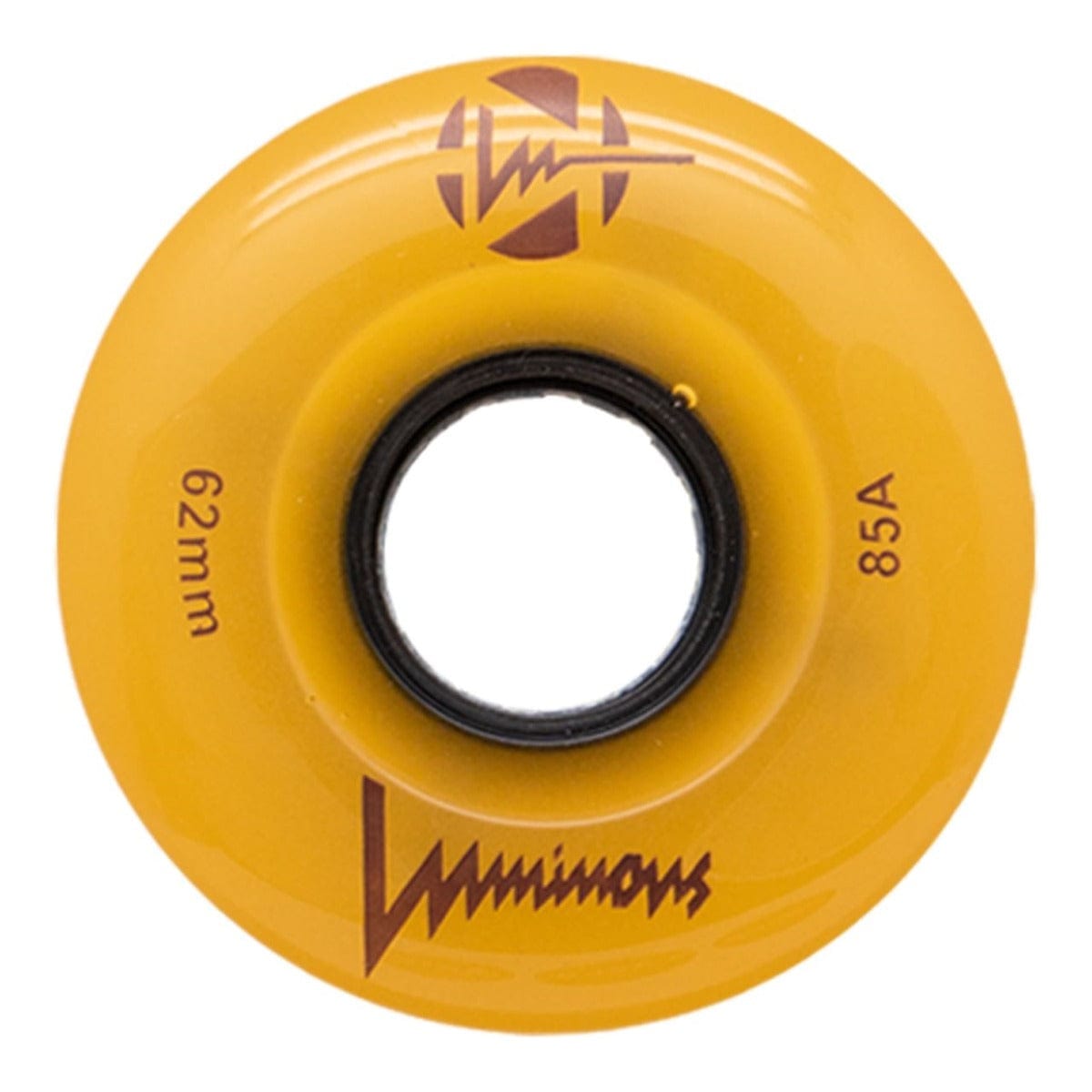 Upgrade your skates with Luminous LED 85A Quad Roller Skate Wheels – Sunray Glow 62mm: yellow wheels with a black core, “Luminous” logo, and circular emblem—ideal for standout style and performance.