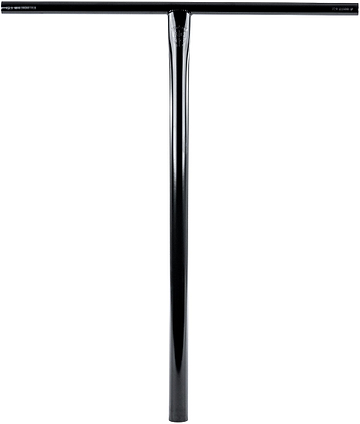 The Ethic DTC Tenacity V2 Steel Oversized HIC Stunt Scooter T-Bars in Black Mirror, measuring 770mm by 600mm, showcase a sleek T-shaped design crafted from durable chromoly steel against a white background. Designed by Ethic for strength and style, these oversized scooter handlebars are perfect for stunt riding.